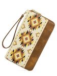 CLUCI Womens Wallet RFID Bifold Wristlet Large, Bohemian Begie With Brown