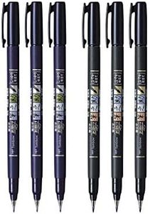 Tombow Fudenosuke Brush Pen, 6-Pack, Hard Tip (GCD-111) x3, Soft (GCD-112) x3 - for Precision Drawing, Sketch Notes & Calligraphy| Top Gifting Idea