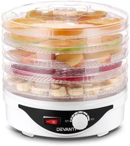 Devanti Food Dehydrator, 5 Trays 245W Electric Dehydrators Dryer Machine Oven Jerky Yogurt Fruit Maker Home Small Kitchen Appliances, Plastic Adjustable Temperature Control White
