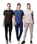 VIMAL JONNEY Dryfit Lycra Solid Multicolor Tracksuit Co-ord Sets for Women (Pack of 3)-DRYFIT_T_D10_BLK_BLU_l.GRY_006-M