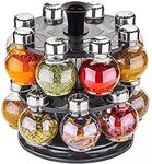PERDIA Multipurpose Plastic Big Revolving Spice Rack 16 in 1 Masala Rack Set Condiment Set Spice Container Tabletop Jar Bottle Spice Rack Unbreakable Kitchen Shelves (Black)