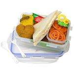 Sarthak Uphaar Plastic Lock & Fit Small with Folk & Spoon 2 Containers Lunch Box (Blue, 925 ml - 800ml, 125ml)