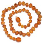 Genuine Baltic Amber Necklace - Raw not Polished Beads - Knotted Between Beads - Sizes from 30 to 36 cm (Cognac, 36cm)