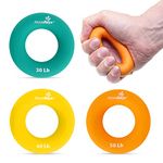 MoveRays Hand Grip Strengthener, Forearm, Fingers Exerciser - Silicone Rings for Muscle Training, Sports, Rock Climbing, Fitness - Teal Yellow Orange