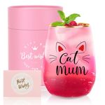 TuDou Birthday Gifts for Women, Mum, Cat Lovers Christmas Gifts for Friends Sisters Wife, Funny Cat Gifts for Women -16 Oz Stemless Cat Mum Wine Glass Present