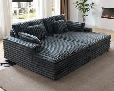 Jocisland 93" Oversized Cloud Sofa for Two, Deep Seat Double Chaise Lounge Couch with Lumbar Cushions & Wide Armrests, Quick Assembly for Living Room or Bedroom, Gray Faux Fur