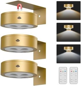 EUIOKUN 3Pack Wireless Picture Light,Battery Operated Painting Light with Remote,Magnetic Timer Display Art Light for Wall,Dimmable Picture Frame Light for Frame Artwork,Wall Decor Puck Light-Gold