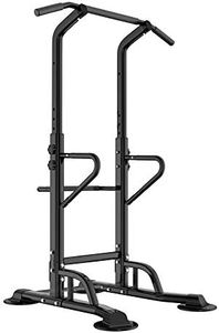 sogesfurniture, Power Tower Palestra Stazione Fitness Multifunzione per Trazioni Fitness e Addominali, Dip Stazione,con Impugnature Ergonomiche e Altezza Regolabile 190-230cm, BH-PSBB002, Nero