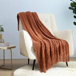 CREVENT Farmhouse Knit Throw Blanket for Couch Sofa Chair Bed Home Decoration, Soft Warm Cozy Light Weight for Spring Summer (127cmX152cm Caramel)