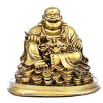 Laughing Buddha Statue - Feng Shui Wealth and Happiness Symbol - Good Luck Items Showpiece Idol Diwali Decor Decorative Lucky Charm for Living Room Home Decor Office (5 inches, Gold)