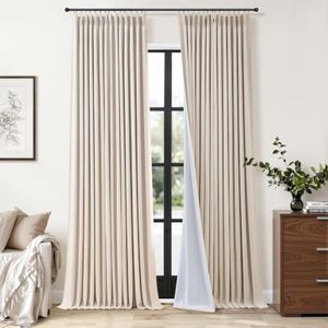 Jowels Cream Pinch Pleated Linen Blackout Curtains 120 inch Long 2 Panels