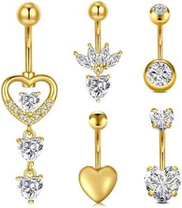 MODRSA 14G 10mm Piercing Ombligo Mujer Oro Piercing Ombligo Acero Quirurgico Corazón Colgando Piercing Ombligo Vientre Anillo Joyas para el Cuerpo