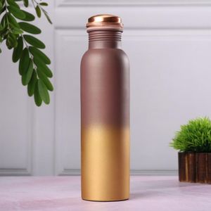 Tambra Pure Copper Water Bottle 950 ML - Jointless, Leakproof, Double Printed Design | Ayurvedic Benefits with Antioxidant Properties | Best Gifts for Family and Friends | Gold & Brown