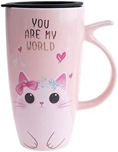 lachineuse - Mug Chat Kawaii Mignon 300ml - Grand Mug XXL Rose en Porcelaine - Mug Japonais à Thé & Café - Avec Couvercle Isotherme - Lucky Cat - Tasse Idée Cadeau Japon Asie - Mug Géant