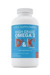 Nordic Supplements Omega 3 Fish Oil 1000mg with Vitamin D 4000iu and K2 100ug - 180 Capsules Supplements