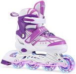 Kids Inline Skates Girls, Adjustable Roller Skates Blades with Light Up Wheels for Beginners Girls (Purple, Small (UK 11-1))