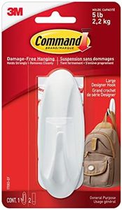 Command 17083 Designer Large Plastic Hook, 1 Hook 2 Strips"