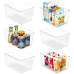 Vtopmart 6 Pack (28.6 x 15.2x 19.1 cm) Clear Plastic Storage Boxes, Kitchen Pantry Cupboard Organizers, Fridge Organizers, Bathroom Storage Box with Handle Large