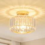 Rayofly Crystal Ceiling Lights Living Room, Modern Crystal Chandeliers Ceiling Light, Gold Ceiling Light Fitting with Glass Lampshade,Semi Flush Ceiling Lights for Bedroom, Kitchen, Hallway, Bathroom