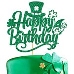 Happy Birthday Cake Topper, Irish/Lucky Theme Cake Decor, St.Patrick Day Theme Birthday Party Decorations Supplies, Green Glitter