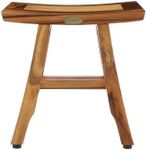 EcoDecors Satori Shower Stool Natural Teak Wood Shower Bench with Curved Seat, Wooden Shower Seat Spa Stool in Earthy Teak Finish - 18 inches