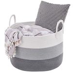 YOUDENOVA 72L Extra Large Woven Rope Laundry Hamper Basket with Handles, 20 x 20 x 13 Tricolored Decorative Blanket Toy Basket for Living room, Grey