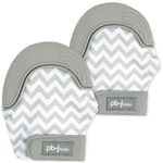 PBnJ baby Silicone Infant Teething Mitten Teether Glove Mitt Toy Travel Bag-Gray Chevron 2pk