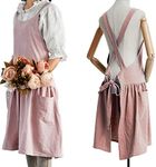 FADUOFA Fashion Cotton Kitchen Apron Korean Style and Linen Cooking Waist for Cooking Baking Painting Gardening Cleaning (Pink)