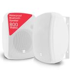 Pyle Bluetooth Garden Speakers Pair – 16.5 cm (6.5") 800W Weatherproof Wall/Ceiling Mounted Outdoor Wireless Speaker System, Active/Passive, Metal Grille, Indoor Sound System – White
