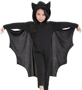 Kids Bat Costume For Boys Halloween Costume Girls Hooded Jumpsuit with Wings For Halloween Trick or Treat (Black Bat, 8-9T)