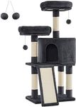 FEANDREA Cat Tree, Cat Tower, 45.3-Inch Cat Condo with Scratching Posts, Ramp, 2 Plush Perches, Cat Cave, for Small Spaces, Apartment, Smoky Gray UPCT141G01