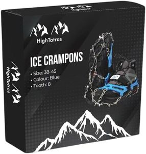 HighTatras Crampons Blue Size L 38-45 Spikes Non-Slip Mountain Hiking Boot Crampons for Snow Ice for Winter Trekking 8 Hardened Steel Ice Crampons