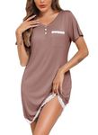 Vlazom Women's Nightdresses & Nightshirts Sexy Lace Trim Sleep Shirt Dress Soft V Neck Nightgown Sleepwear Rose Pink, XXL