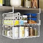 Under Shelf Storage Baskets, Foldable Metal Under Cabinet Basket Wire Rack Storage Shelf for Kitchen Cabinets Pantries Bookshelves Desk, Space-Saving Home and Office Storage Solution (White, 2 Pack)