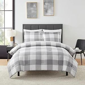 7 Piece Comforter Set Bag Solid Color All Season Soft Down Alternative Blanket & Luxurious Microfiber Bed Sheets, King, Checkered Box