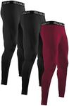 BUYJYA 3 or 5 Pack Men's Compression Pants Running Tights Workout Leggings Athletic Cool Dry Yoga Gym Clothes Gift, Black-black-crimson, Large