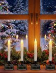 4 Pcs Christmas Window Candles with LED Electric Candles Flickering Lights, 10 Inch Battery Operated Candle with Sensor Dusk to Dawn for Table Party Christmas Decoration,Bronze Base