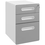 Vinsetto 3 Drawer File Cabinet with Lock and Wheels, Under Desk Mobile Filing Cabinet for Legal, A4, Letter Size, Steel Frame for Home Office, Light Grey