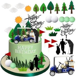 DRWATE Golf Cake Decorations Golf Cart Cake Toppers with Cart Flag Golf Ball Trees Clouds for Men Sports Golf Theme Birthday Party Supplies (Style1)