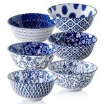 Cerkik Ceramic Soup Bowls Set - 24 Oz Deep Cereal Bowl - 6 Inch Large Porcelain Dinner Bowl Eating Salad Pasta Dessert Oatmeal - Microwave Dishwasher Safe - Set of 6 - Vintage Blue