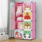Mevigo 8 Door Plastic Soft Sheet Wardrobe for Kids, Baby Almirah for Clothes, Baby Storage Organizer, Cupboard for Clothes, Kids Wardrobe for Home Plastic with Dustproof Door - Pink Fox