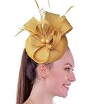 Coolwife Womens Fascinator Hat Sinamay Pillbox Flower Feather Tea Party Derby Wedding Headwear (A Gold)