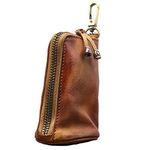 LFWATAXY Medieval Leather Zipper Coin Pouch - Genuine Cowhide, Handcrafted，Coin Organizer, Change Holder，Keychain Coin Purse for Men & Women, Brown, Art Doce