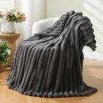 NEWCOSPLAY Super Soft Throw Blanket Grey Premium Silky Flannel Fleece 3D Ribbed Jacquard Lightweight Bed Blanket All Season Use (Grey Ribbed, Throw(50"x60"))