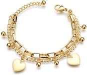 LUREME 18K Gold Stainless Steel Multi Chains Bracelet with Ball and Heart Charms for Women (bl003259)