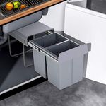 Warmiehomy Pull Out Kitchen Bin, Built-In Kitchen Bin, Built-In Waste Bin, Recycle Bin for Kitchen, Multi Waste Container, with Front Fixing Brackets - Grey, H430xD340xW490mm, 40L(2x20L)