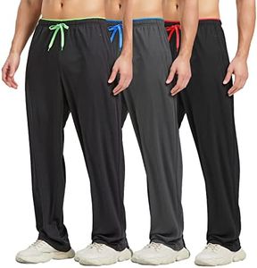 E-SURPA Men's Athletic Pant with Pockets Open Bottom Sweatpants for Men Workout, Exercise, Running (Set 1: 3 Pack XL)