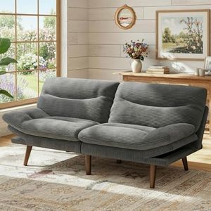 Marsail 74.8" Futon Sofa Bed, Corduroy Convertible Futon Couch with Adjustable Backrest & Armrests, Small Sleeper Sofa Loveseat for Small Apartments, Study Room, Office, Grey