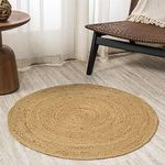 The Home Talk Jute Area Boho Rug 3' or 90 cm Round Handwoven Natural Indoor Party Décor Floor Mat, Boho Chic Style Durable Rugs Ideal for Easter Gatherings, Dining, Kitchen, Front Door Carpets