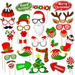 Christmas Photo Booth Props Kit(32Pcs) DIY Photo Booth Prop Pose Sign Kits for Adults Kids for Christmas Party Supplies (Christmas)